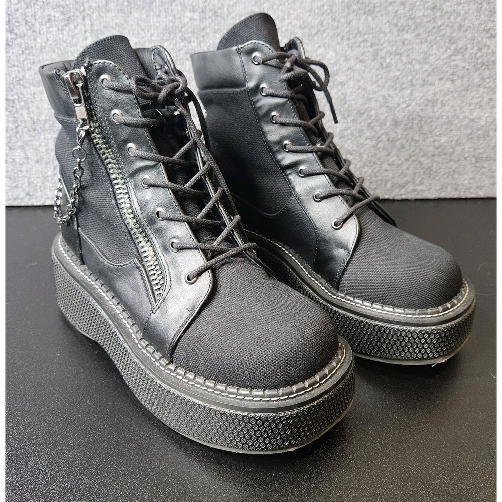Demonia Emily 114 Boots Lace-Up Size Zip Goth Punk Emo Chains Platform Size 9